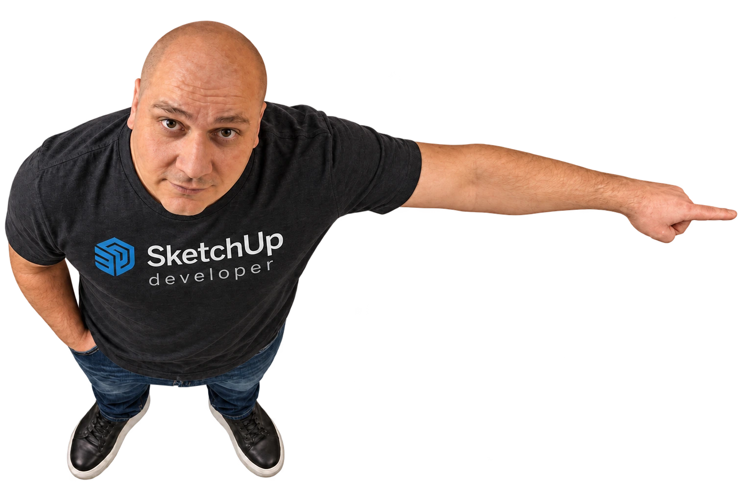 Kádár Miklós SketchUp developer pólóban, saját bútoripari bővítmények fejlesztésének bemutatásához