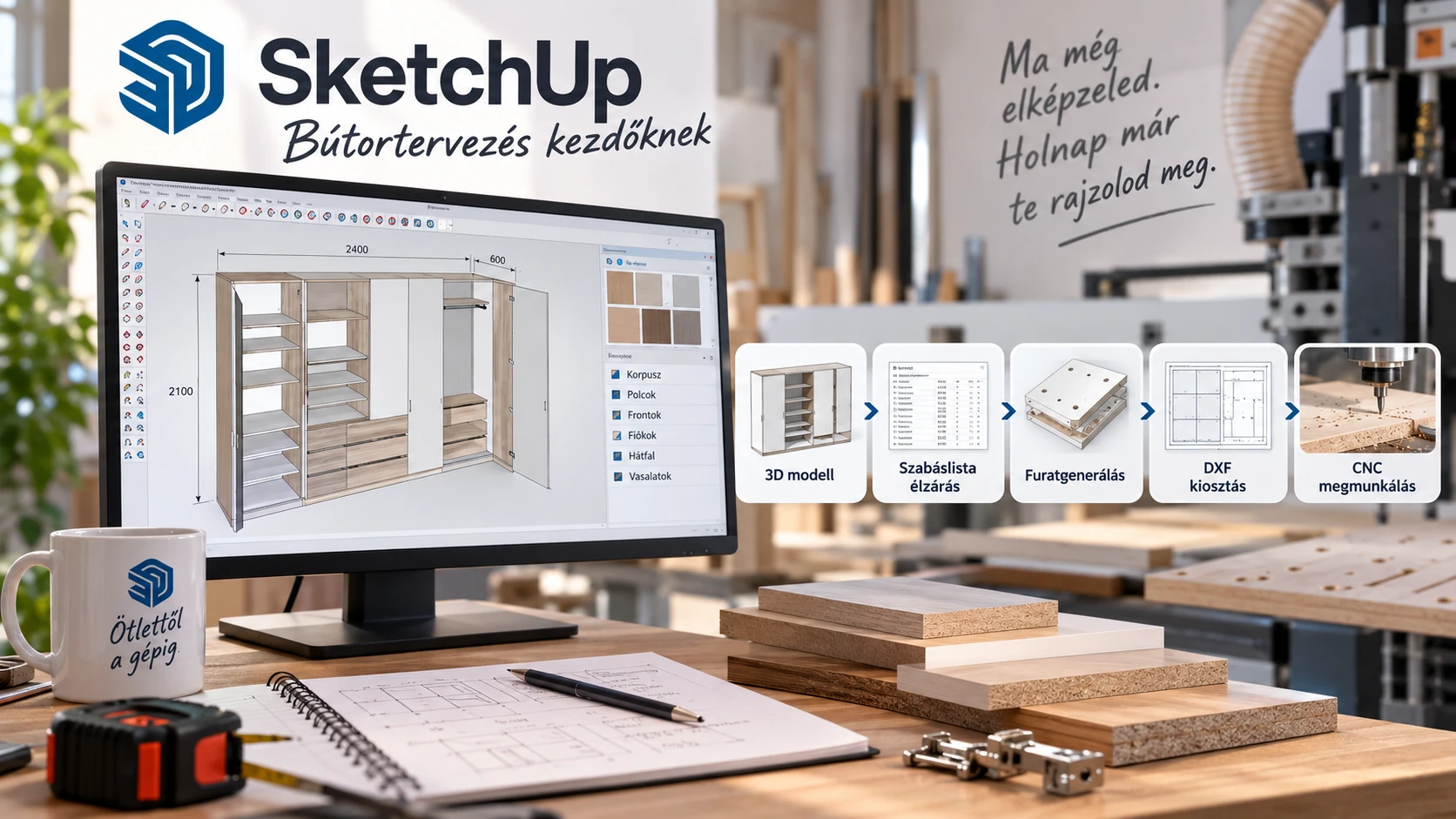 SketchUp bútortervezés kezdőknek az első vonaltól a gyártás-előkészítésig