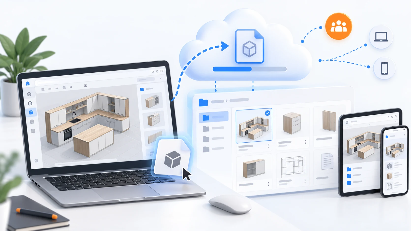 SketchUp bútorprojekt feltöltése Trimble Connect jellegű felhőalapú projektkörnyezetbe